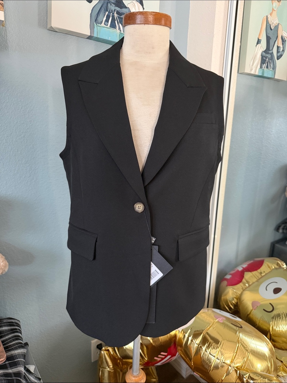 Nordstrom Black Sleeveless Tailored Blazer Vest